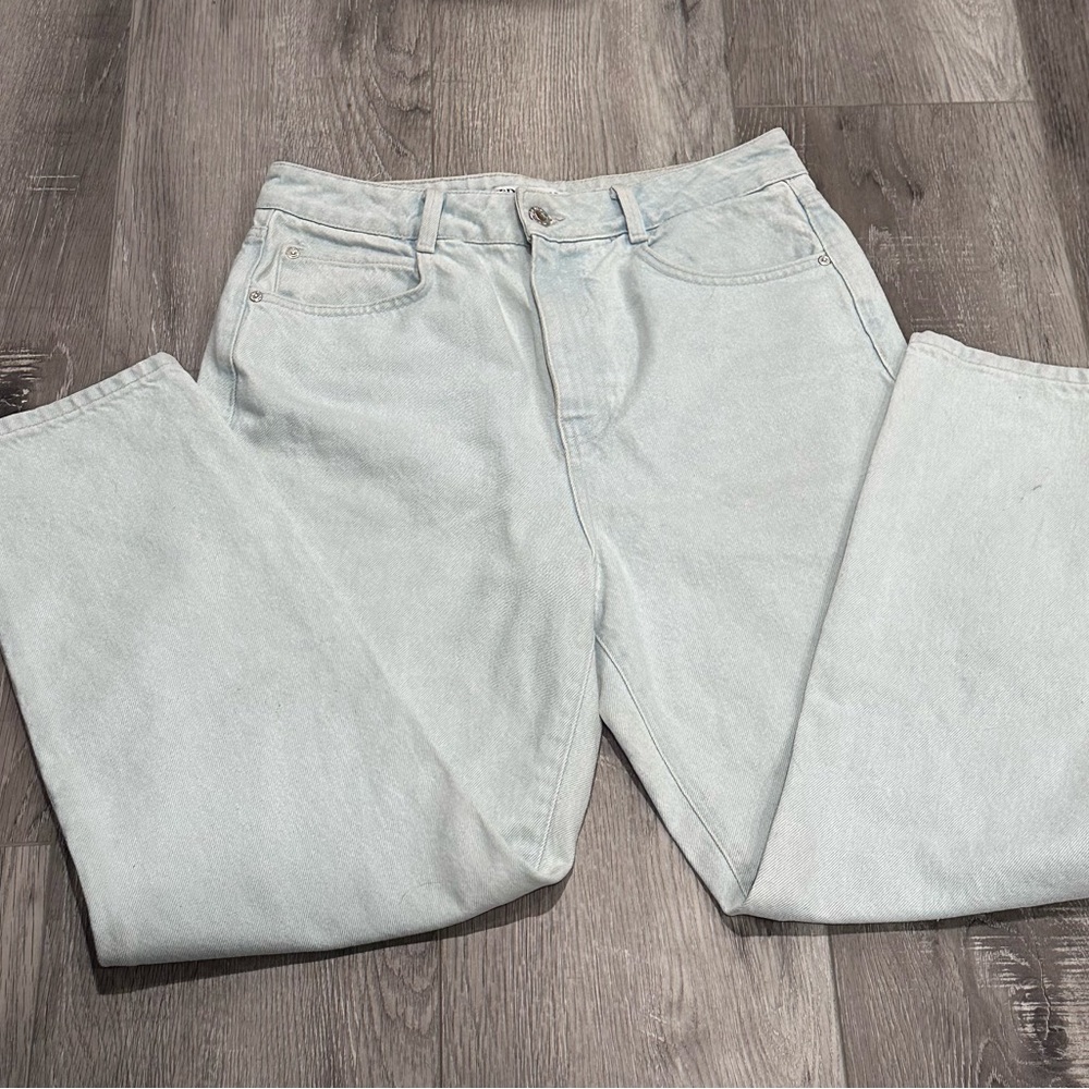 Zara Light Blue Washed 100% Cotton Denim Straight Leg Jeans Women’s 8